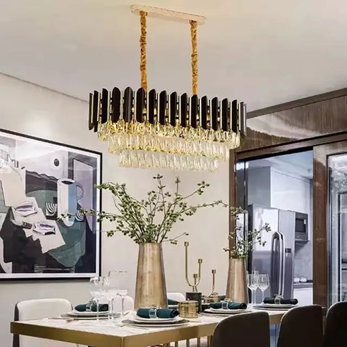 Moderner LED-Kronleuchter aus Kristall in luxuriösem Design – rund oder lang - vue 6 sur 18