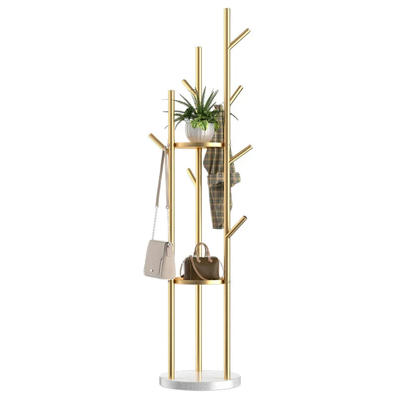 Marble Metal Clothes Coat Rack Clothing Rack Stand 3 Storage Shelves and Hooks, Enterway Hall Tree for Hanging Jackets, Hats,Bag