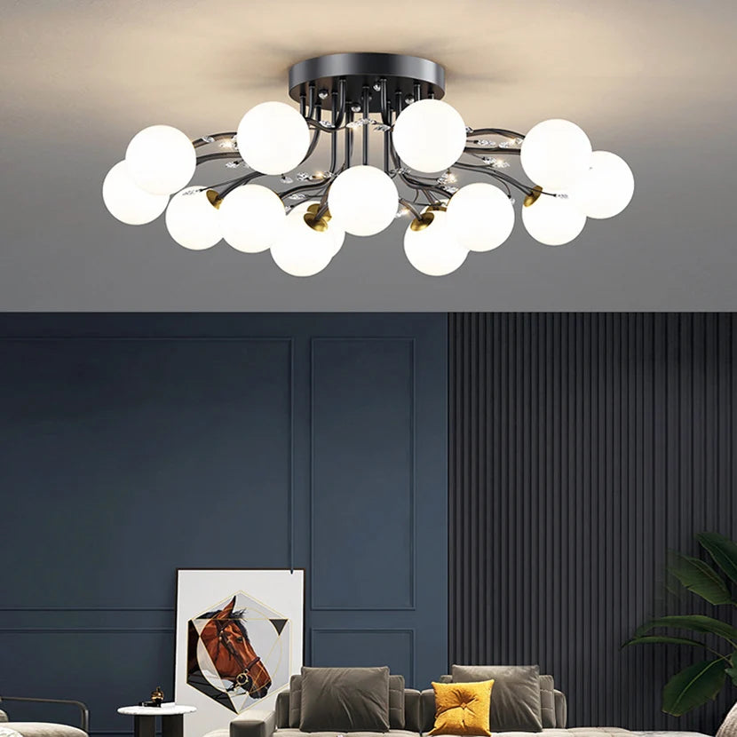 lustre noir et or en verre avec cristal décoratif étoile - vue 3 sur 18