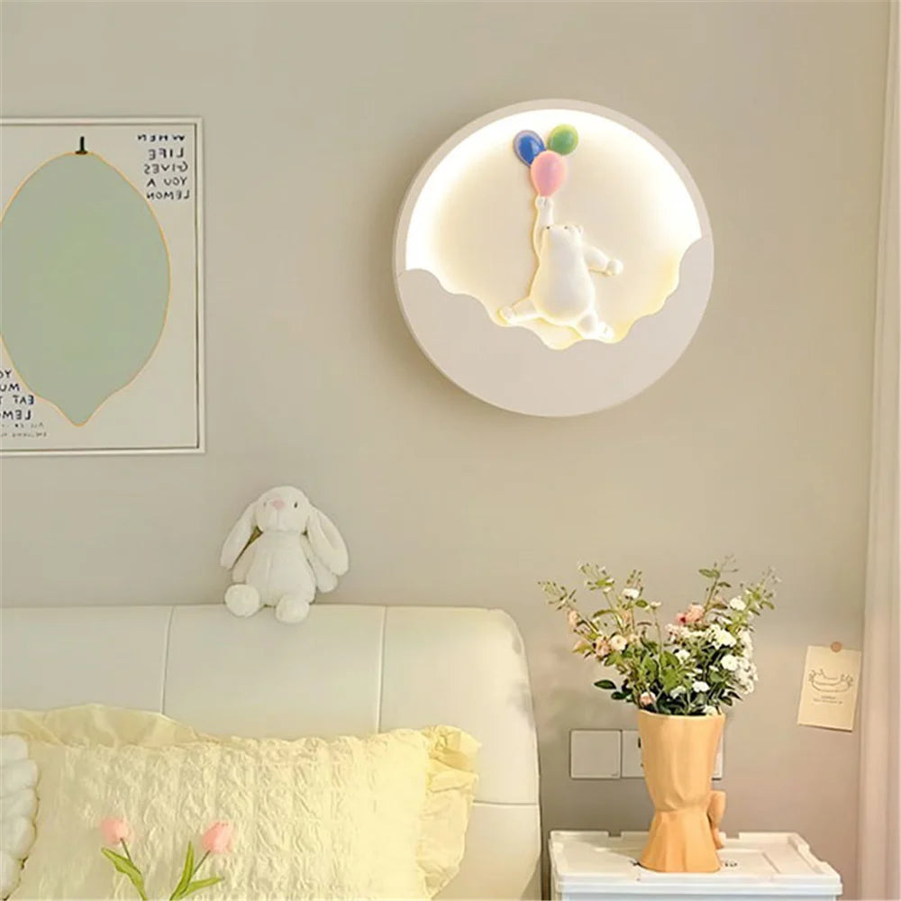 applique murale ronde led ours et lapin pour enfants - vue 6 sur 10