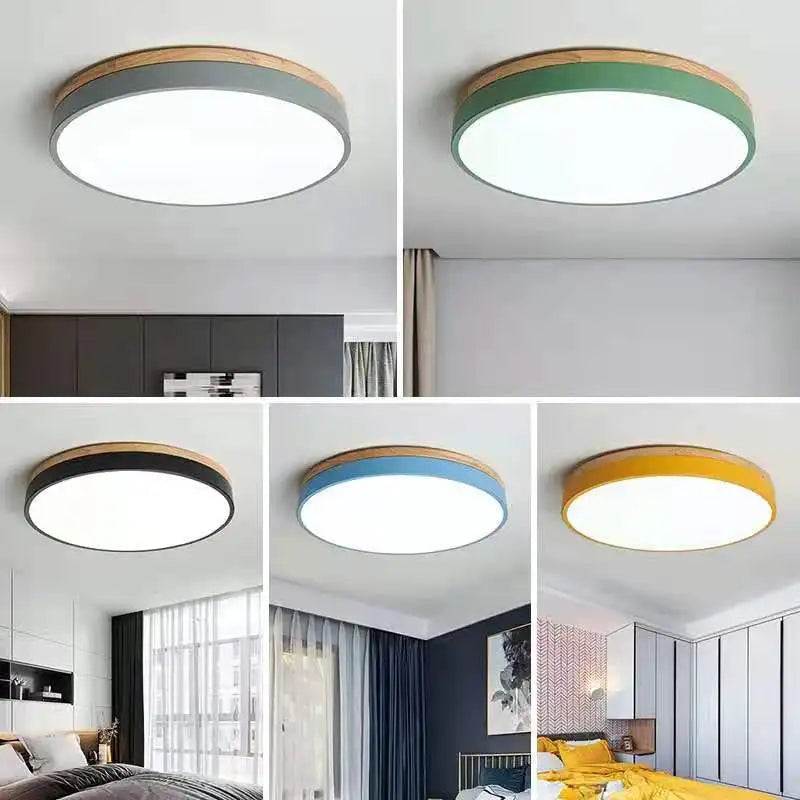 plafonnier led rond en bois nordique avec lumières réglables - vue 4 sur 27