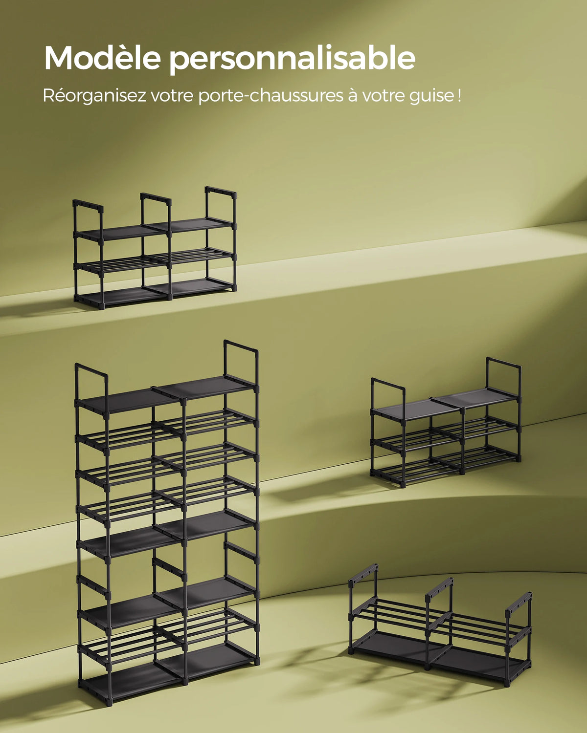 SONGMICS Adjustable Shoe Rack, 8-Tier Shoe Organiser, Shoe Storage Shelf, Steel Tubes and Non-Woven Fabric, Holds up to 32 Pairs