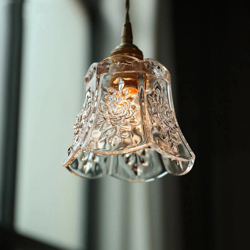 Suspension avec abat-jour fleur en verre moderne - vue 3 sur 9