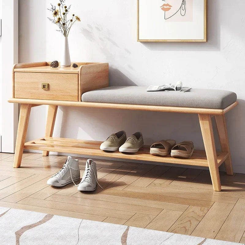 armoire à chaussures en bois avec tiroirs et banc intégré - vue 6 sur 7