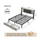 Double Bed with Metal Slatted Base,Platform Bed Frame with LED and 2 Drawers,Headboard with Storage Space,without mattress