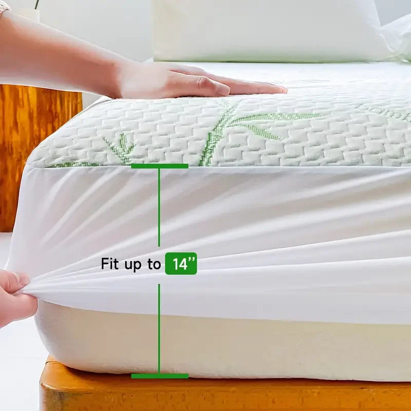 1pc Waterproof Bamboo Mattress Cover (Without Pillowcase), Cooling & Breathable Fitted Bed Sheet With 6-14inches Deep Pocket - vue 5 sur 7
