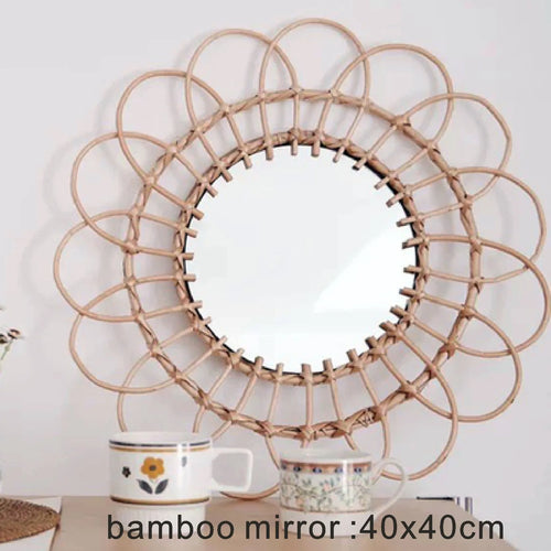 Nordic Style Straw Rattan Wall Decor, Round Rattan Mirror, Decoration Mirror - vue 4 sur 12