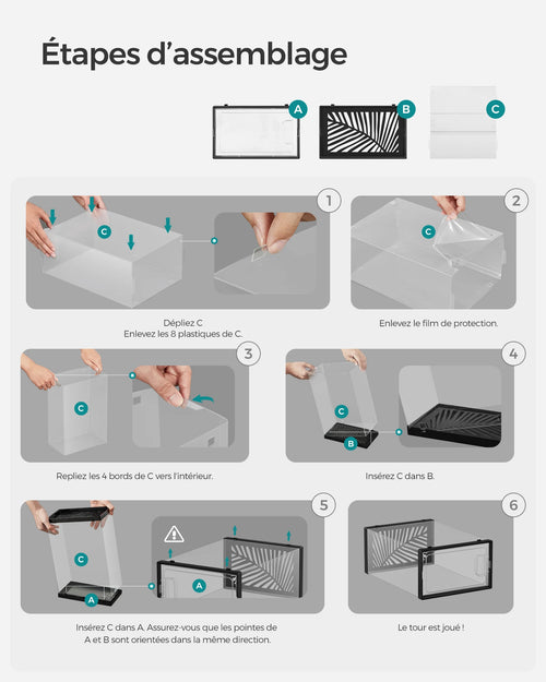 SONGMICS Clear Shoe Boxes, Shoe Storage Organsiers, Stackable, Breathable, and Foldable, Display Trainers, High Heels - vue 3 sur 9