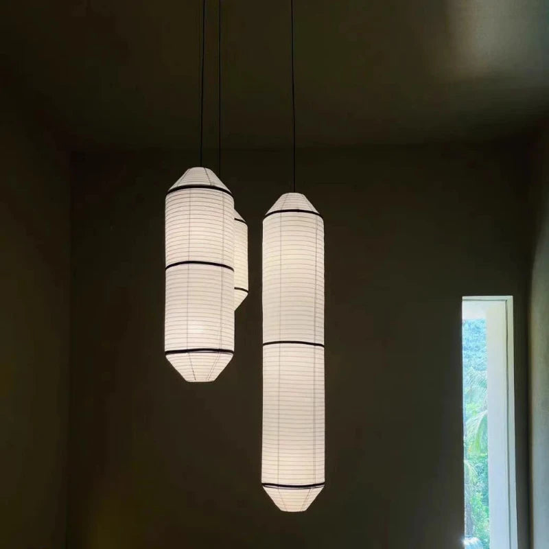 Zylindrische Pendelleuchte aus Stoff für elegante Wohnräume - vue 5 sur 12