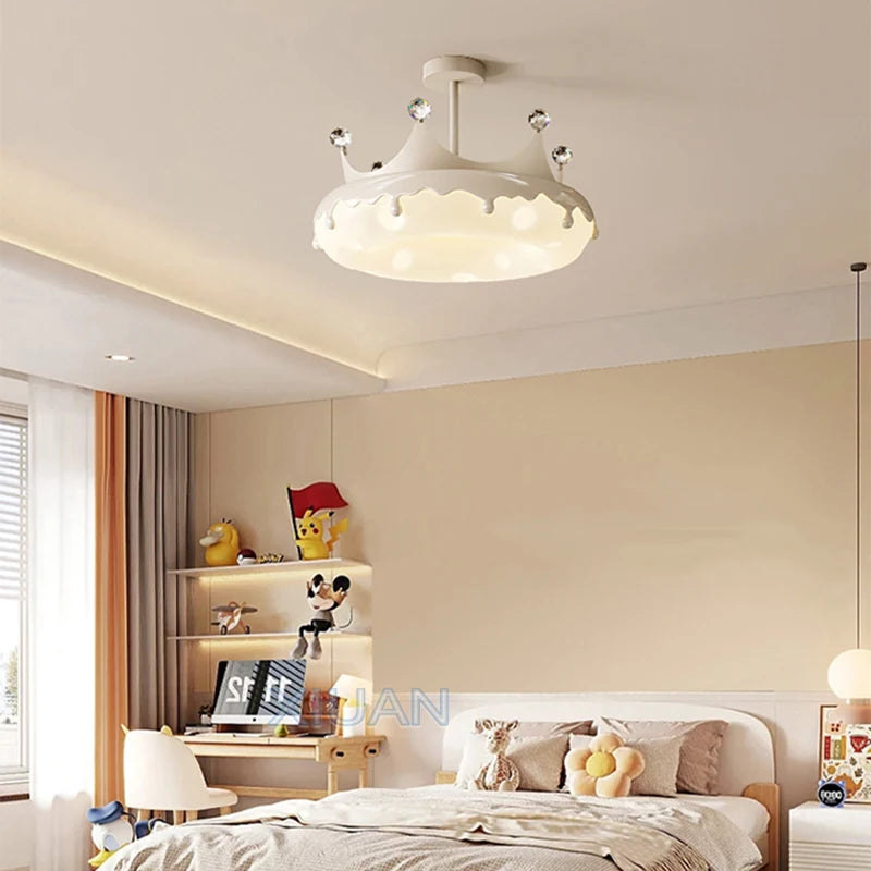 Creative Children Bedroom Chandelier Lamp with Pink Heart Bow Tie Crown Pendant Light for Princess Room Girl Nursery Baby Decor - vue 4 sur 24