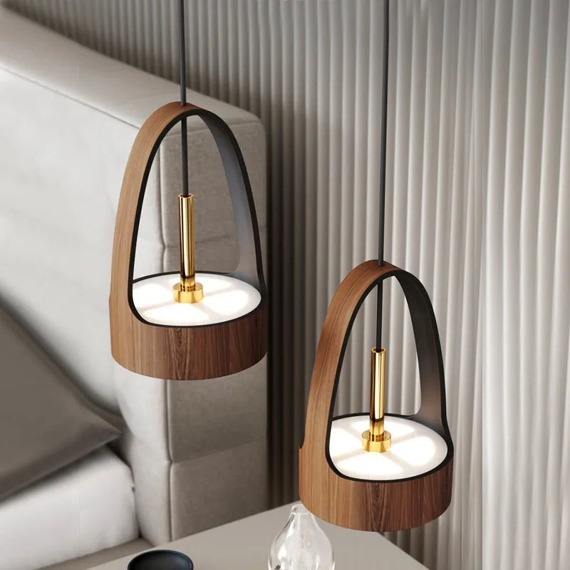Moderne Simple Restaurant Bar Simplewood Grain petite suspension rétro personnalité créative hôtel chambre lustres de chevet - vue 5 sur 8