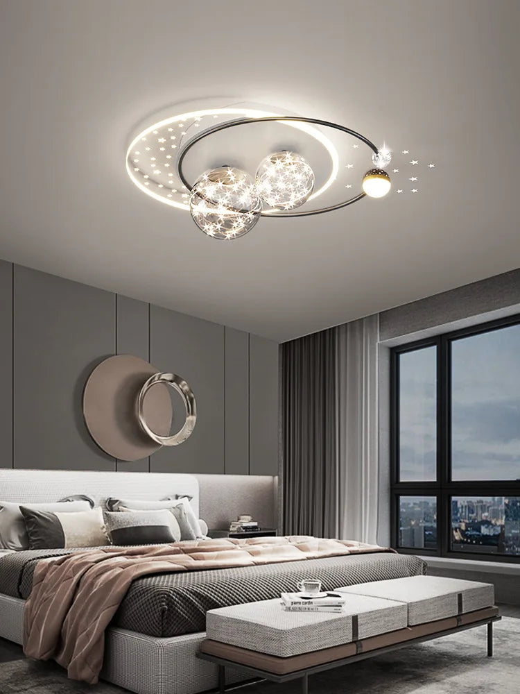Plafond moderne à LEDs lampe nordique Simple créatif acrylique or/noir tout ciel étoile lustre Applicable chambre salon lampes - vue 5 sur 15