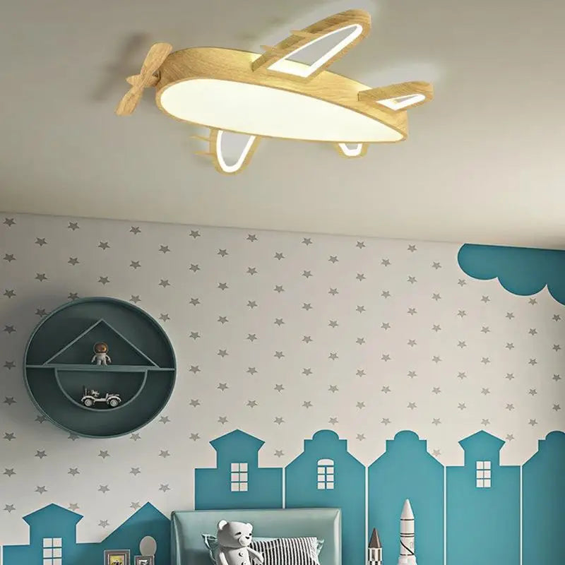 plafonnier avion en bois et fer pour chambre d'enfant - vue 6 sur 10