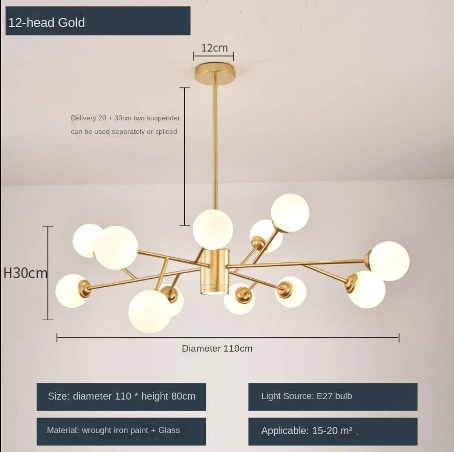 Nordischer LED-Kronleuchter mit Glaskugel für Pendelleuchten