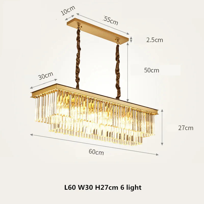 lustre led en métal style rétro américain avec chaîne et cristal