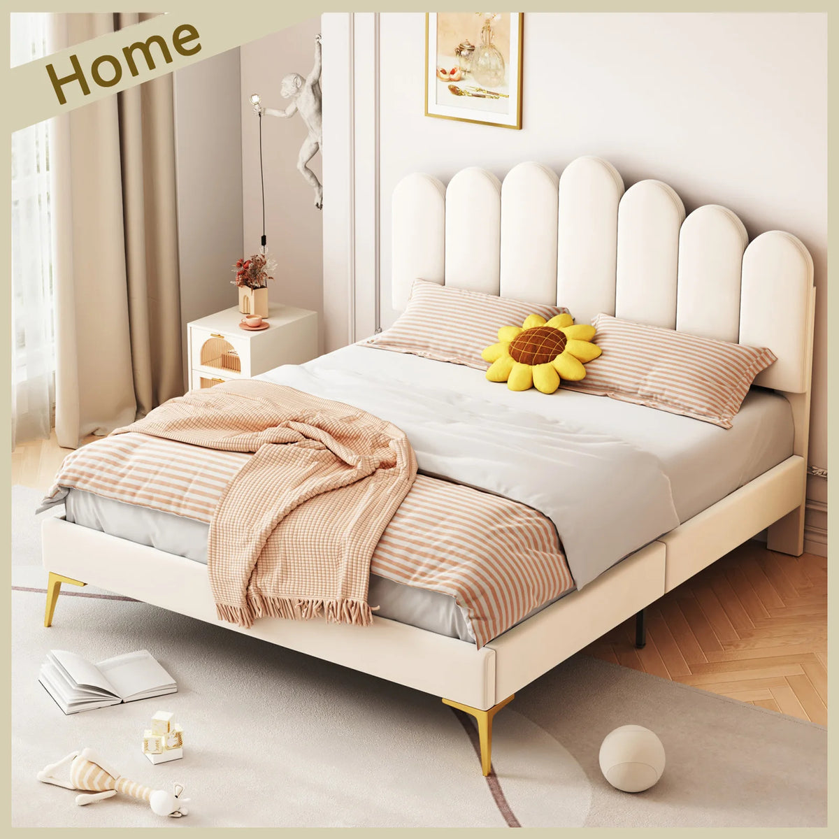 Upholstered Bed 140x200 cm, Bed Frame With Headboard And Slatted Frame, Adult-Youth In Skin-Friendly Velvet Fabric