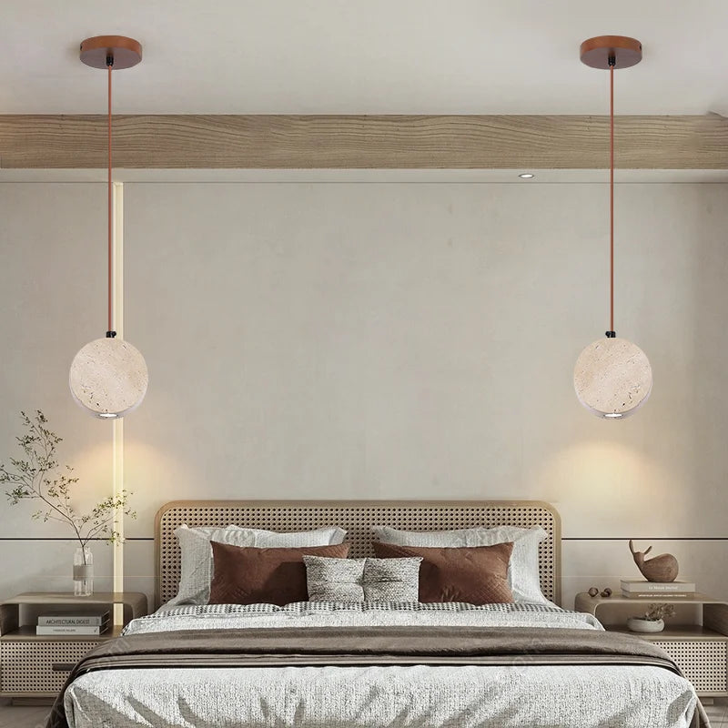 suspension vintage en pierre naturelle avec abat-jour cloche - vue 4 sur 6