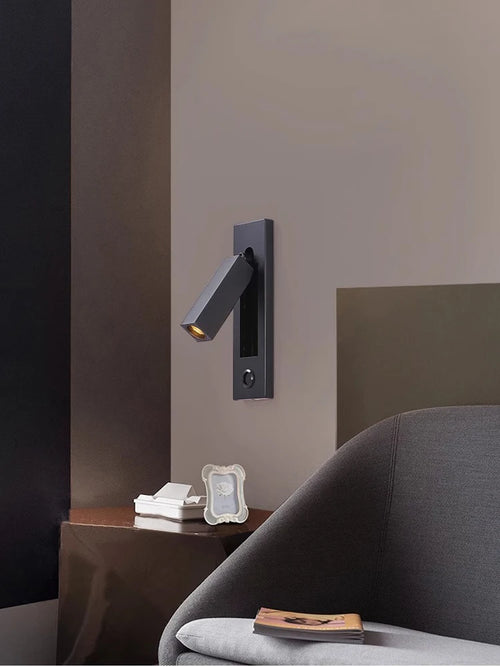 LED Brass Black Wall Lamp Wall Light Wall Sconce Wall Mounted Reading Light with Switch and USB Port, Rotatable For Bedroom - vue 4 sur 23