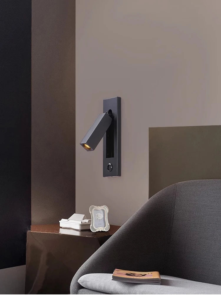 LED Brass Black Wall Lamp Wall Light Wall Sconce Wall Mounted Reading Light with Switch and USB Port, Rotatable For Bedroom - vue 3 sur 23