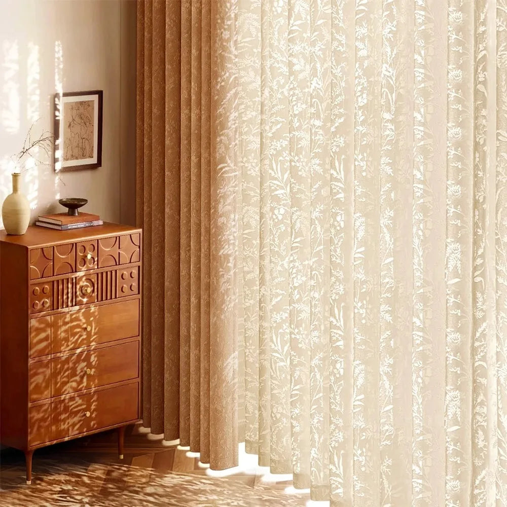 Voilage dentelle élégant floral pour salon chambre moderne