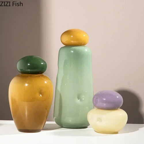 vase elliptique en verre avec couvercle pour fleurs décoratives