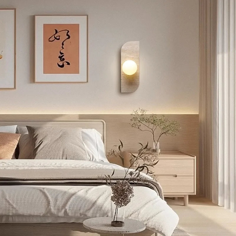 applique murale en pierre naturelle et verre ampoule g4 - vue 4 sur 9