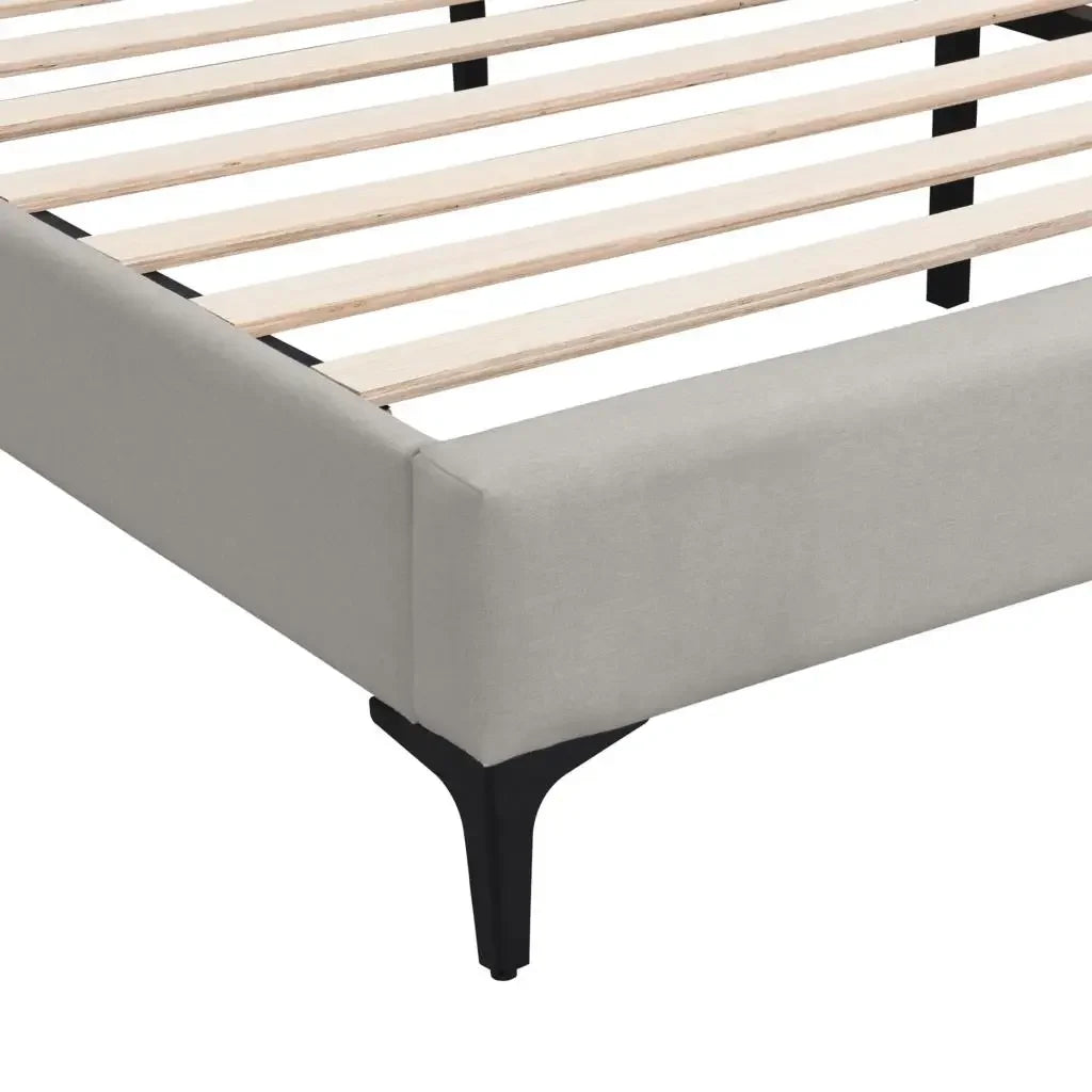 VSOGA Upholstered Bed, Double Bed, Bed With Slatted Frame, High Headboard, Upholstered Headboard, 180 X 200cm, Linen, Grey - vue 3 sur 6