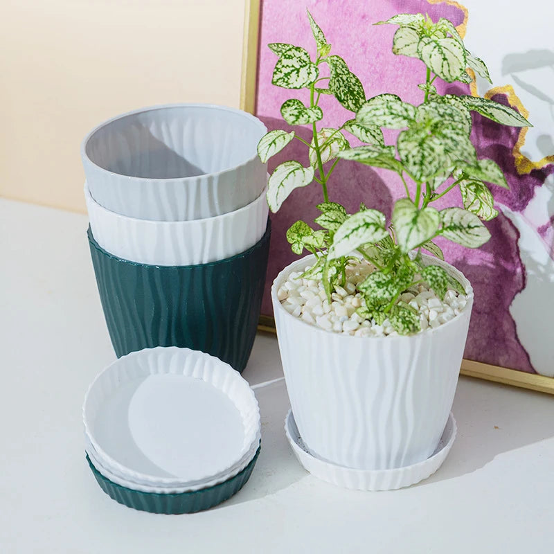 pot de fleurs haut simple à ondulations en plastique multicolore - vue 4 sur 8