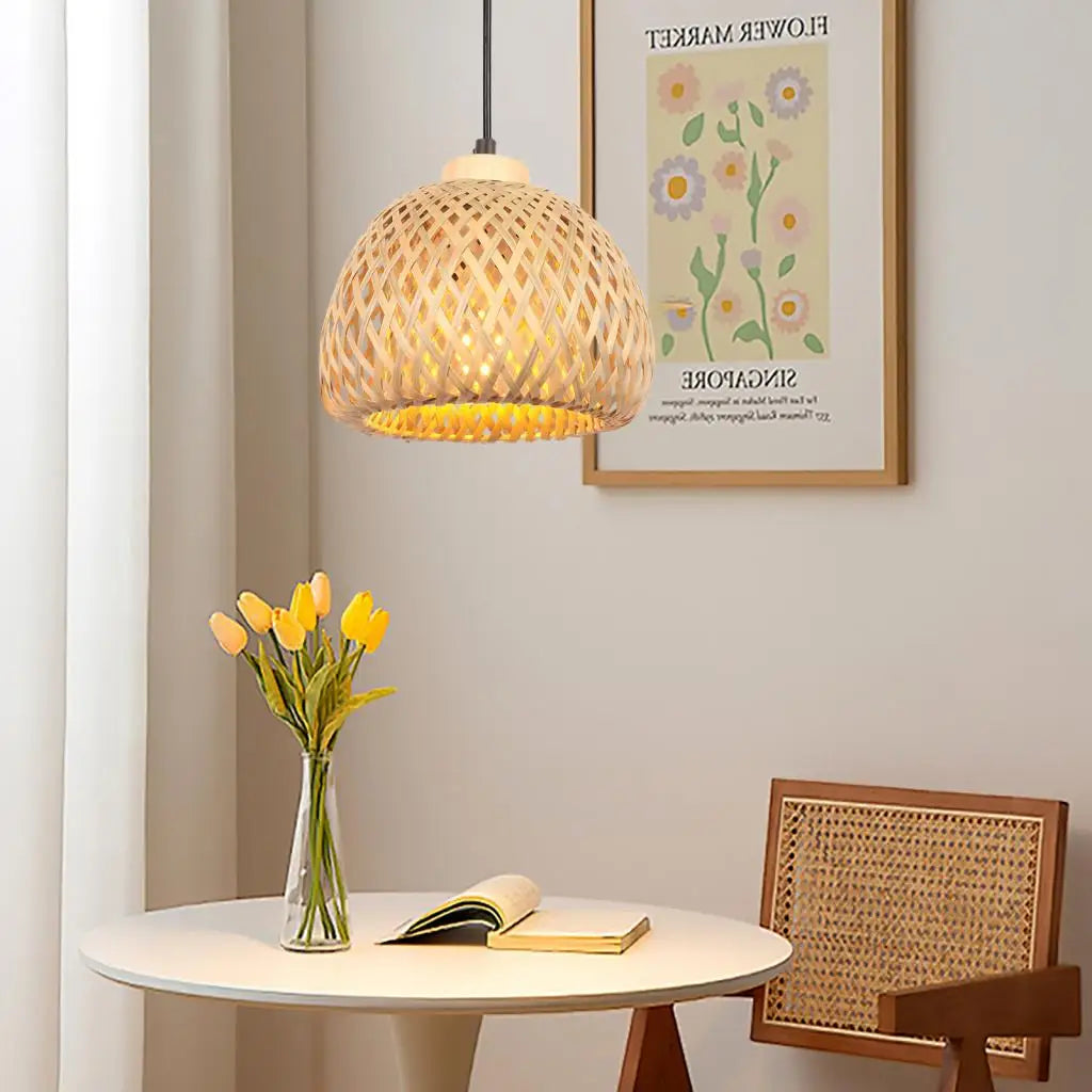 lustre tissé à la main en bambou avec led intégrée - vue 4 sur 16