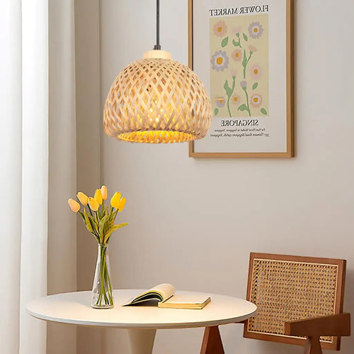 lustre tissé à la main en bambou avec led intégrée
