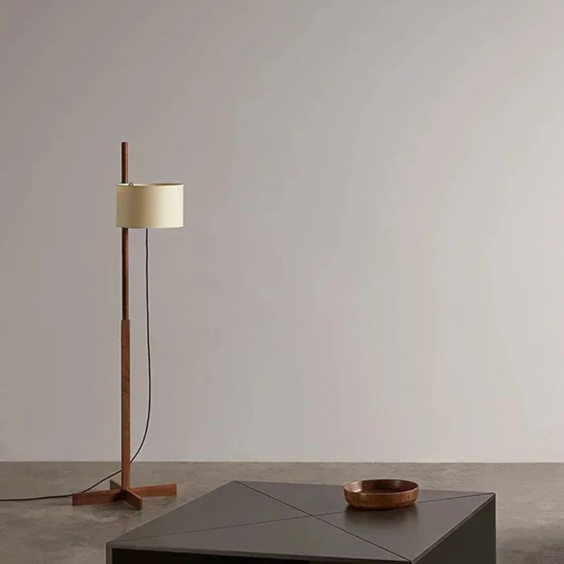 lampe de sol en bois massif abat-jour tissu nordique décoration intérieure - vue 6 sur 7