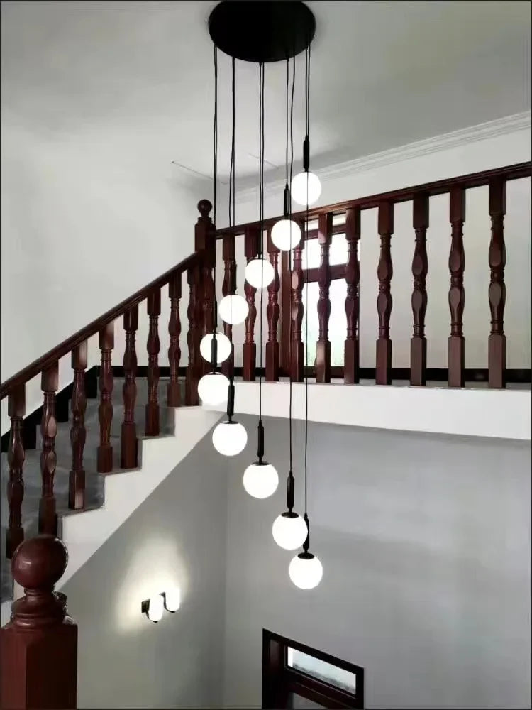 Lustre d'escalier lumière de luxe Loft Duplex bâtiment escalier creux rotatif lampe en cristal Super longue lumière d'escalier - vue 7 sur 8