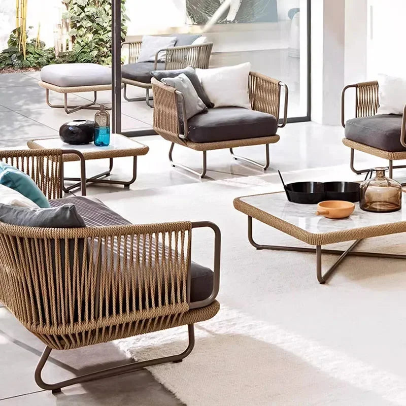ensembles de meubles de jardin naturels avec coussins luxueux - vue 4 sur 15