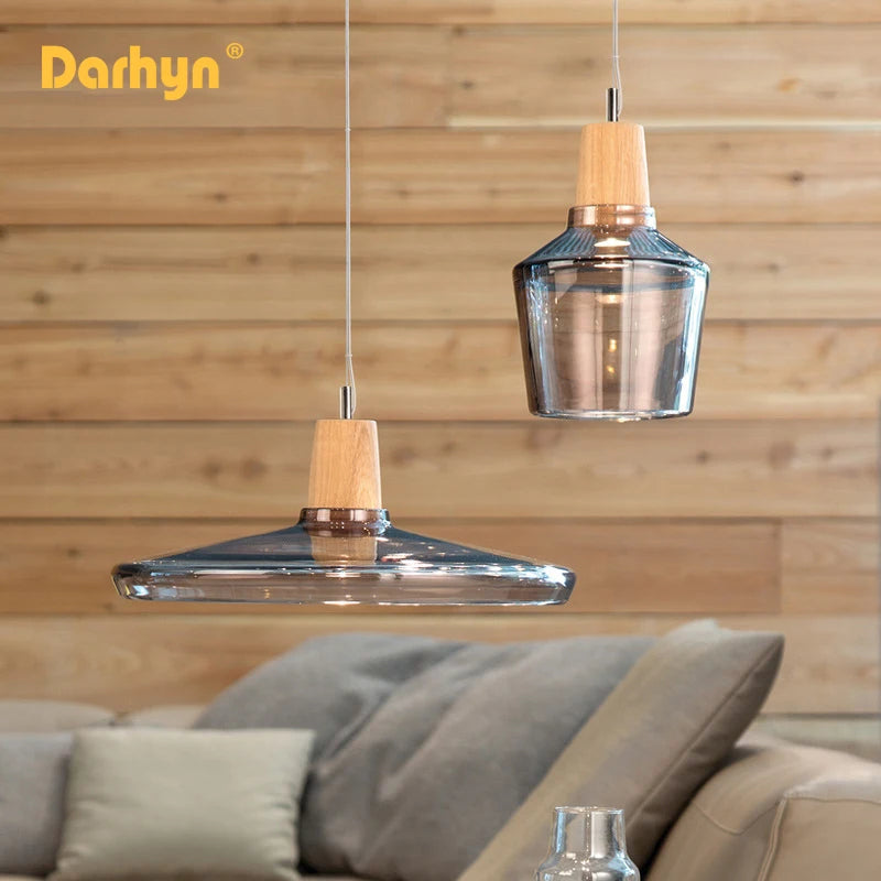 lampes suspendues bois verre style nordique industriel - vue 4 sur 15