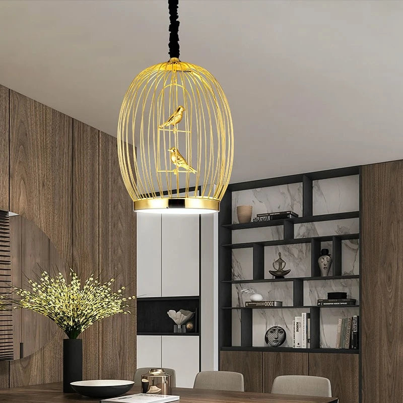 suspension led en fer cage à oiseaux pour restaurant loft - vue 4 sur 8