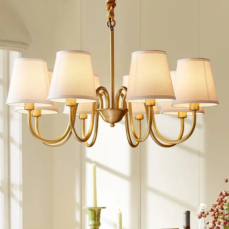 lustre led moderne en tissu et cuivre pour éclairage intérieur - vue 3 sur 9
