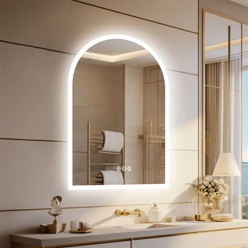 miroir LED intelligent avec affichage température heure et antibuée
