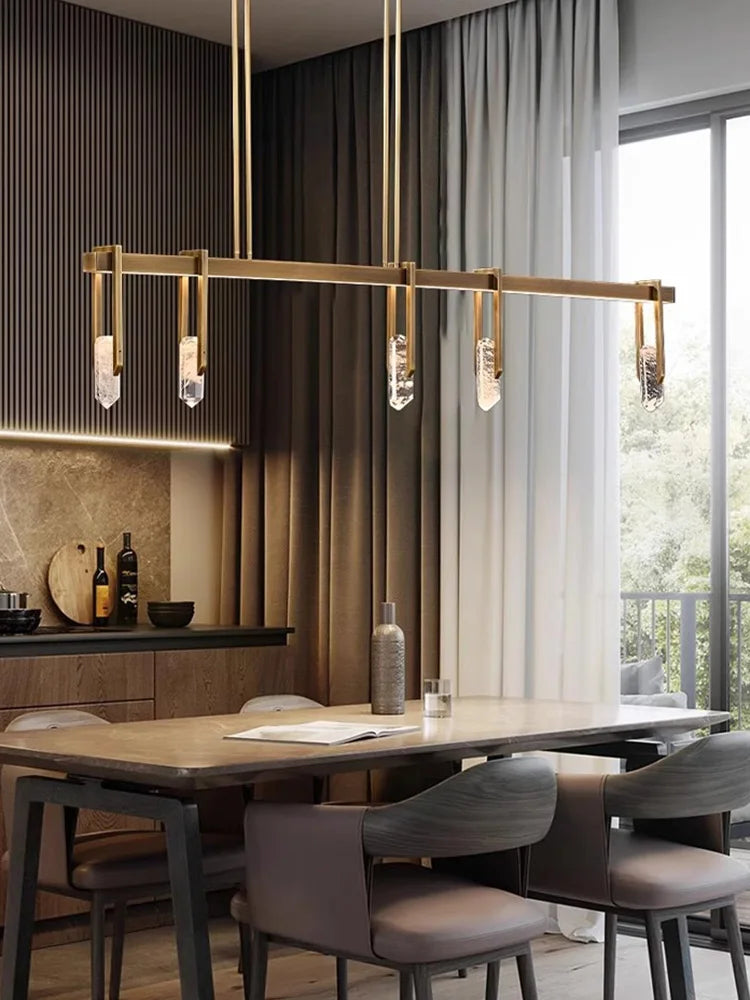 Lustre style design italien cuivre postmoderne LED ronde cristal luxe - vue 6 sur 15