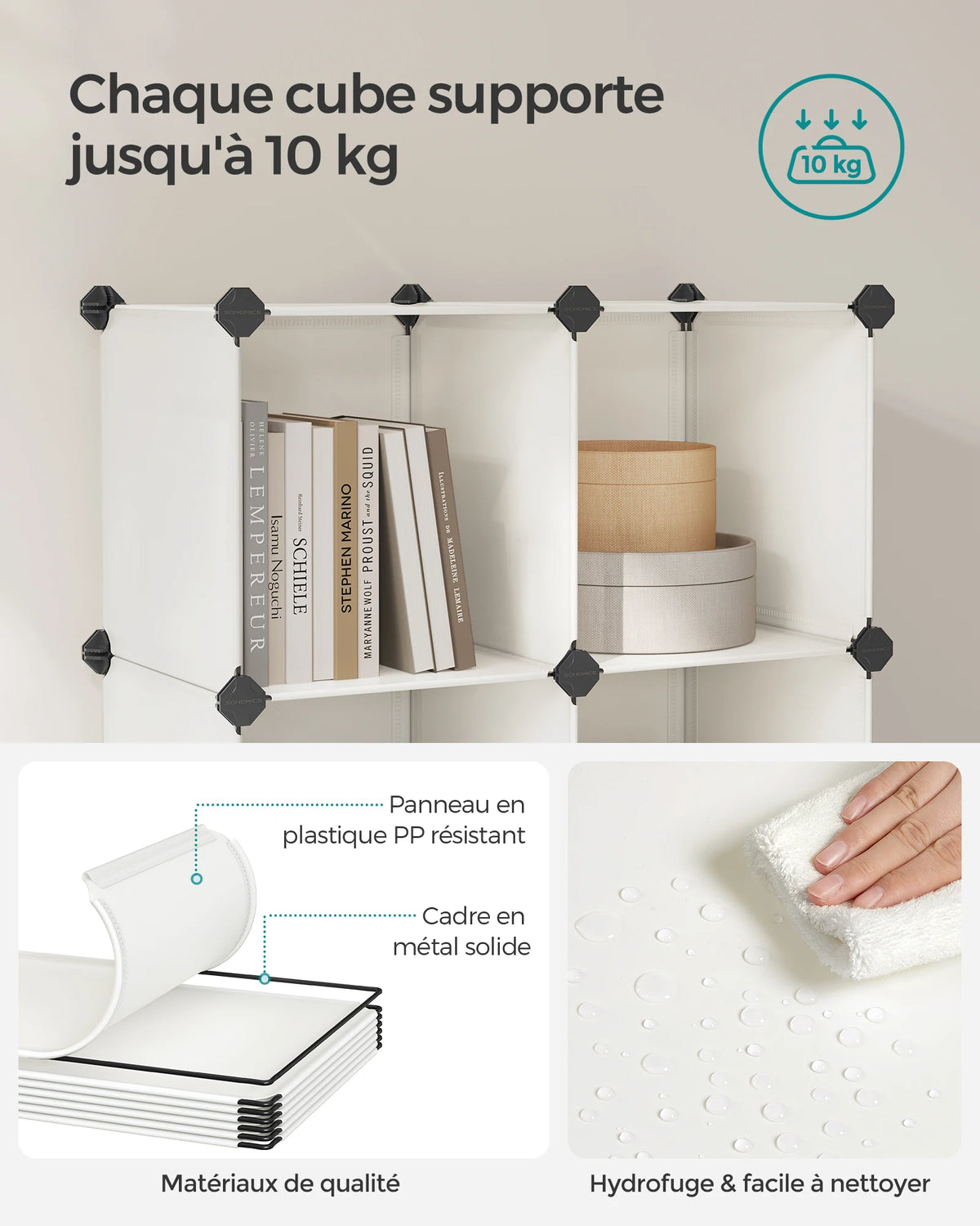 SONGMICS 6 Cube Storage Unit, Modular Plastic Cube Storage Organiser with Feet, Shoe Rack, Each Cube 30 x 30 x 30 cm - vue 3 sur 7
