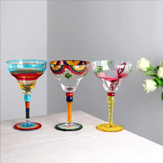 Verre cocktail margarita peint flamant motif rayures - vue 3 sur 5