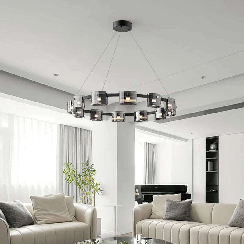 Moderner Glas-Kronleuchter im minimalistischen Design für stilvolle Beleuchtung - vue 4 sur 25