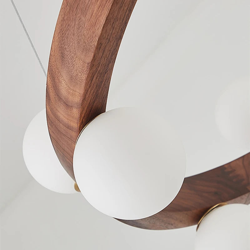 Nordique rond en bois anneau lustres salon rondin suspension lampe salle à manger cuisine chambre japonais créatif noyer suspension lumières - vue 7 sur 13