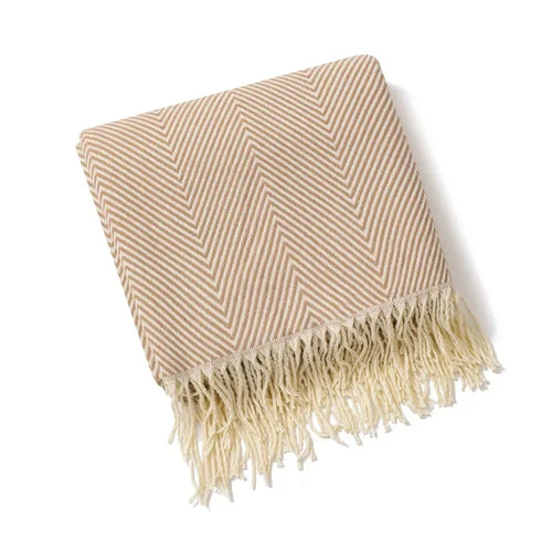Plaid tricoté style nordique rayures décor salon canapé