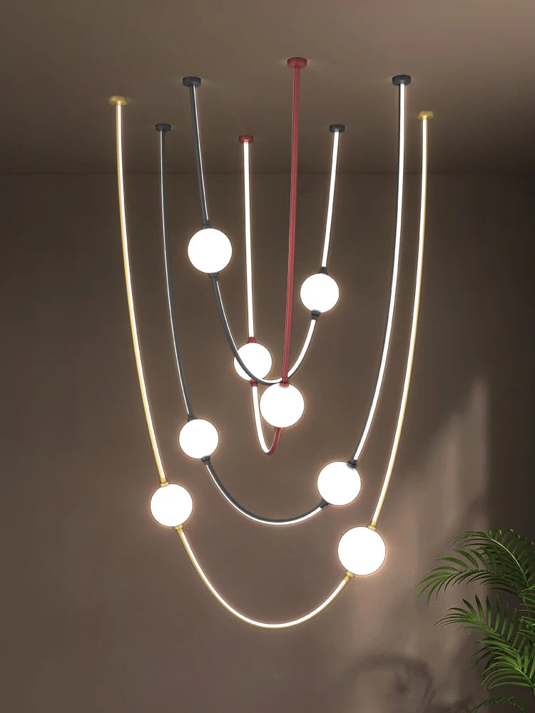 lustre moderne nordique lumineux à ligne incurvée intérieur extérieur
