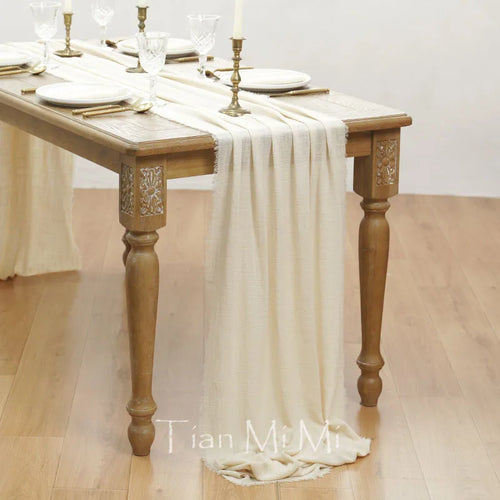 Chemin de table coton gaze retro boho beige - vue 4 sur 7