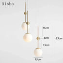 lustre en verre doré design créatif trois têtes éclairage moderne