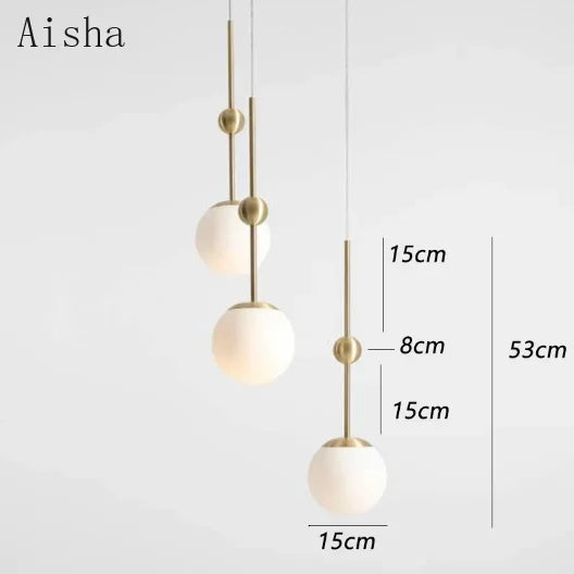 lustre en verre doré design créatif trois têtes éclairage moderne - vue 7 sur 9