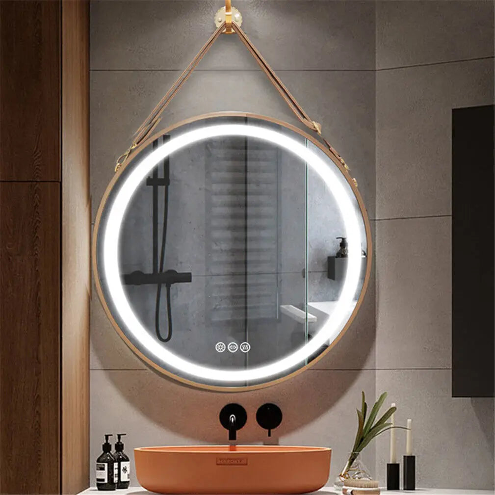 miroir rond éclairé led antibuée intensité variable cadre aluminium verre hd - vue 4 sur 9