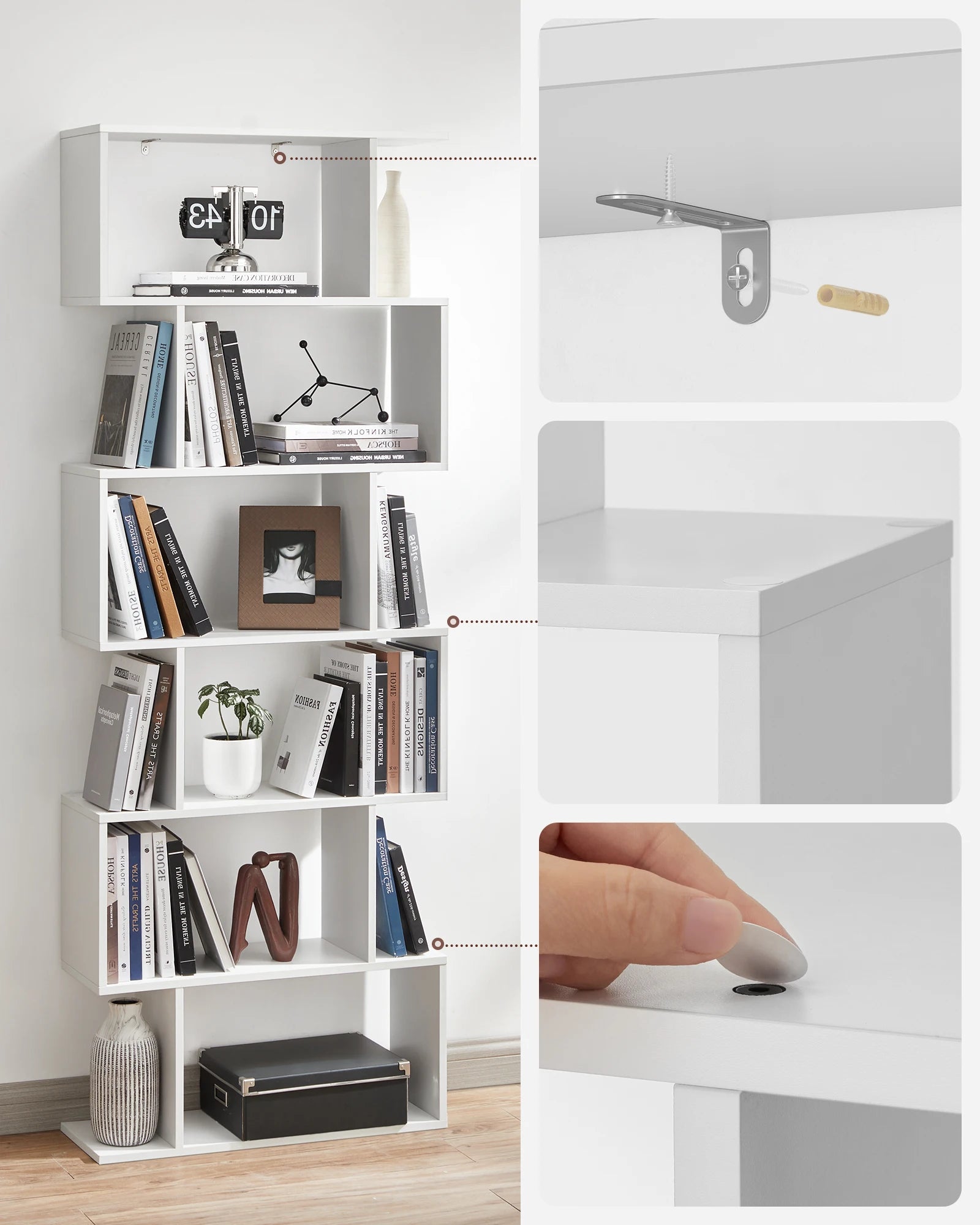VASAGLE Bookcase, 6 Tier Shelf, Storage Unit, Divider, for Living Room, Bedroom, Office