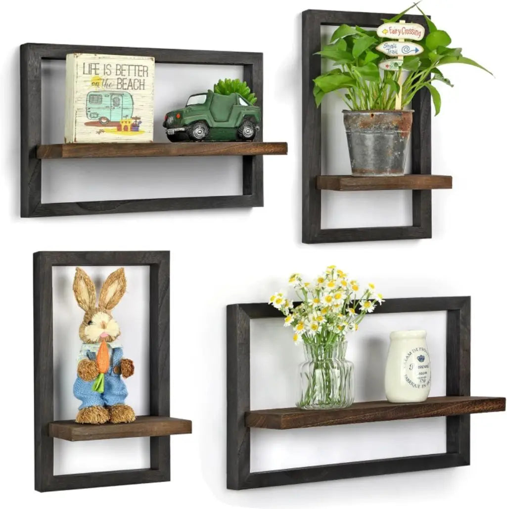 Black Wood Shelves for Wall Storage Hanging Floating Wall Shelves Rustic Farmhouse Decor, Bedroom Bathroom Living Room Kitchen